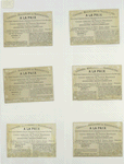 Trade cards depicting scenes from the lives of French kings : Childéric, Dagobert II, Clovis, Chilpéric II, Childebert and Thierry II.