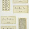 Trade cards depicting mushrooms, logs, rocks, strawberries, flowers, butterflies, a bird and children climbing a shelf to eat fruit preserves.