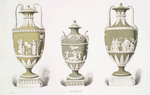 Three green jasper vases. (Heights, 11 in., 7 in., 11 in., of 1789 and 1790)