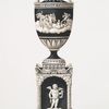 A black and white vase and pedestal. (Vase measures 12, pedestal 7 inches in height.) Date about 1790.