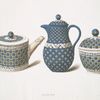 Three déjeûner pieces with quatrefoil ornaments. (Teapot - 3-1/2 in. and sugar-bowl - 4-1/2 in., date about 1789; chocolate-pot - 6 in., date about 1793.)