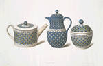 Three déjeûner pieces with quatrefoil ornaments. (Teapot - 3-1/2 in. and sugar-bowl - 4-1/2 in., date about 1789; chocolate-pot - 6 in., date about 1793.)