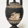 Basalt memorial vase, painted in encaustic colours. Dated 1774.
