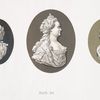 Three portrait medallions in jasper. (L to R: 1 & 2. Maria I., Queen of Portugal, 4x3-1/8 in.; 3. Catherine II., Empress of Russia.)