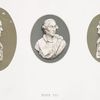 Three portrait medallions in Jasper. (L to R: Sir William Herschel, - 5x3-1/4 in.; Ferdinand I., King of the two Sicilies and Naples, - 3-7/8x3-1/8 in.; Governor [William] Franklin,- 4x3 in.)