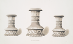 Three vases in grey-blue jasper. (Centre vase - 6-1/4 in. high, 4-1/2 in. at base; side vases - 5 in. high, 3-5/8 in. at base.) Probable date, 1790.