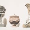 Three vases in jasper, blue, purple and olive-green grounds. (L to R: 8-1/2 in. high and 5-1/2 in. diameter. Probable date, 1789; 5 in. high. Probabale date, 1790; 8-3/4 in. high. Probable date, 1782)