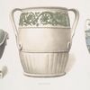 Wine cooler or jardiniére in white (in centre), and two vases in blue jasper. (L to R: 11-1/2 in., prob. date, 1781; 9 in. high, 7-1/4 in. in diameter. Prob. date, 1790; 12 in. high. Probable date 1781.)