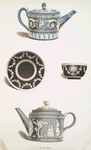 Two teapots and a tea cup and saucer. Jasper.