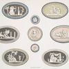 Nine medallions. Tri-coloured jasper. (From 4-1/2 x 3 to 1-1/2 inches. Probable date, 1790-1795.)