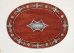 An oval rosewood box, mounted in steel. (13-5/8 x 10-3/8 at top, 3-1/4 inches deep). About 1790.