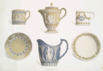 Four déjeûner pieces. Jasper. (Ewers, saucers and a can. 1787-1790)