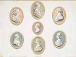 Seven portraits of King George III. and Queen Charlotte. (3-5/8 x 2-3/4, 3-3/4 x 2-5/8, and 2-1/2 x 2 inches)