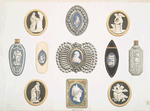 Four medallions and seven mounted pieces (gold box, buckles, scent flacons, and tooth-pick boxes).