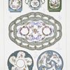 Fonds partiels. Pot de toilette: Appartenant à M. Fournier. - 1760; Pot à creme (Forme dite Mignonnette): Appartenant à M. Fournier. - 1754. -Fleurs par Barre; Pot de toilette: Appartenant à M. Fournier. - 1759. -Décor d'Aloncle; Plateau d'un tête-a-tête: Appartenant à M. Fournier. -1760. - Décor de Binet; Soucoupe (Collection de M. le marquis de Thuisy). - 1754. -Fleurs par Tallandier; Soucoupe (Collection de M. le marquis de Thuisy). - 1761. - Décor de Binet.