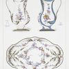 Porselaines d'usage domestique. Pot a l'eau et sa cuvette (1753): Fond blanc (Collection de M. le marquis de Vogüé); Pot a l'eau  (1754): Fond partiel (Collection de M. Alfred André).