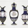 Fonds partiels: Vase aiguière (Collection de M. le marquis de Vogüé); Vase bouteille (Collection de M. le baron Alph. de Rothschild): La face antérieure est décorée d'un sujet pastoral; Vase burette (Collection de M.L. Berthet).