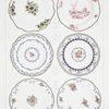 Assiettes. - Décors simples. [Top row:] Collection L. Watelin, -1753; Collection L. Watelin. - 1753; [middle row:] Collection de L. Watelin. - 1753. - Fleurs par Huny; Collection de P. Gasnault. -1761. - Décoration de Le Bel jeune; [bottom row:] Collection L. Watelin. -1757. - Fleurs par Choisy (?); Collection L. Watelin. -1761. - Fleurs par Gremont.