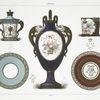 Porcelaines au dauphin. Tasse (forme dite à la Reine) et sa soucoupe (Collection de M. Goode). -1781. - Fleurs par Bulidon, dorure de Le Guay; Vase fond dit à oeil-de-perdrix (South Kensington Museum); Tasse (forme dite carrée) commémorative de la naissance du dauphin, fils aïné de Louis XVI, le 22 octobre 1781 (South Kensington Museum).- Décor de Levé ainé.