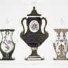 Vase fond bleu caillouté et culots verts: Fleurs par Tandart (Collection de Mlle Grandjean); Vase a mascarons (Collection de M. le baron Alphonse de Rothschild); Vase rose a guirlandes. Fab de 1757. - Fleurs par Levé (Collection de Mlle Grandjean).
