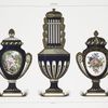 Vase ovoïde a cartel (Collection de Sir Richard Wallace); Vase a col cylindrique a canaux (Collection de Sir Richard Wallace); Vase ovoïde a couvercle perle: South Kensingron Museum).