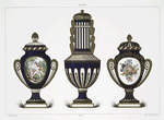Vase ovoïde a cartel (Collection de Sir Richard Wallace); Vase a col cylindrique a canaux (Collection de Sir Richard Wallace); Vase ovoïde a couvercle perle: South Kensingron Museum).