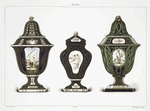 Vase calice a couvercle repercé a jour. - Sujet peint par Morin (Collection de S.M. la Reine d'Angleterre, à Buckingham-Palace); Vase balustre a couvercle, fond caillouté (Collection de M. le baron Adolphe de Rothschild); Vase calice a couvercle. Sujet par Morin (Collection de Sir Richard Wallace).