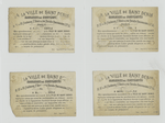 Trade cards depicting entertainers : cooking, performing, falling and playing music.