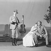 L to R: John Eldridge as Epikhodov, Beatrice De Heergaard as Dunyasha and J. Edward Bromberg as Yasha (seated on a bench)