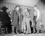 L to R: Tex Cooper (Old Man Peck), Helen Westley (Aunt Eller Murphy) and Franchot Tone as Curly McClain.