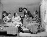 Laurey's Bedrom Scene. L to R: June Walker (Laurey), Ruth Chorpenning (Ado Annie), Lee Strasberg (Peddler) and Helen Westley as Aunt Eller Murphy.