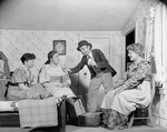 L to R: June Walker (Laurey), Ruth Chorpenning (Ado Annie), Lee Strasberg (Peddler) and Claire Woodbury as Aunt Eller Murphy.