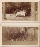 Alexander III's breakfast at forest, huntsmen and Russian nobelmen