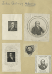 A sheet with seven portraits of John Quincy Adams.
