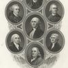 Patrick Henry, John Hancock, Geo. Washington, Sam Adams, Jas. Madison, Tho. Jefferson [and] Ben Franklin.