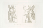 Two winged figures wearing the horned cap.