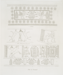 Ornaments: 1. Ostriches ;  2. Man holding two wild goats ;  3. Winged bull ;  4. [Man holding a gazelle or wild goat; two winged figures before the sacred tree]
