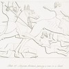 Assyrian horseman pursuing a man on a camel. (From the centre ruins, Nimroud [Calah])
