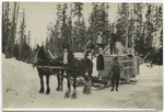 Horse drawn sled carrying a large load.