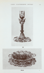 264. Whieldon candlestick, floral decoration in relief on base, and below the candleholder two masks. H. 8"; 290. Dish to No. 291; 291. Whieldon fruit basket, pierced and with decoration in relief. 11" x 9".