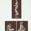 408. Large semi-nude female figure, "Venus," in flesh tints; draped with a blue mantle; on circular marbled base (rigth forearm new). H. 31"; 411. Figure of dog seated on its haunches, white with reddish brown patches; on marbled pedestal with black edges; H. 15"; 417. Figure of Eve at the fountain, in semi-reclining posture (nude); glazed flesh tints on irregular flat base, glazed green. H. 10-1/2".