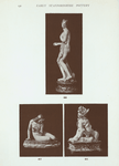 408. Large semi-nude female figure, "Venus," in flesh tints; draped with a blue mantle; on circular marbled base (rigth forearm new). H. 31"; 411. Figure of dog seated on its haunches, white with reddish brown patches; on marbled pedestal with black edges; H. 15"; 417. Figure of Eve at the fountain, in semi-reclining posture (nude); glazed flesh tints on irregular flat base, glazed green. H. 10-1/2".
