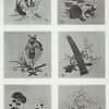 Illustrations of six pages from a book of Japanese paintings on silk. (These are emblematical of the six seasons, or rather of the festivals held in their honour by the natives of Japan.)