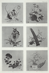 Illustrations of six pages from a book of Japanese paintings on silk. (These are emblematical of the six seasons, or rather of the festivals held in their honour by the natives of Japan.)