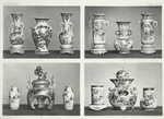 1. Pair of vases, H. 13-1/2 in. (G.A. Audsley, Esq,), Vase, H. 12 in. (James L. Bowes, Esq.); 2. Pair of cylindrical vases, H. 16 in., Vase of globular body, H. 13 in. (James L. Bowes, Esq.); 3. Pair of small vases, H. 6 in. (Joseph Beck, Esq.), Perfume burner, H. 11 in. (James L. Bowes, Esq.); 4. Vase, H. 5-1/2 in. (Major Walter), Hibatchi, H. 10 in. (W.J. Audsley, Esq.), Vase, H. 5 in. (Major J. Walter).