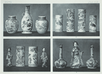 1. Covered jars, H. 7-1/4 in. ( Enoch Harvey, Esq.), Vase, H. 11-3/4 in. (G.A. Audsley, Esq.); 2. Flower jars, H. 11 in. an 15 in.; 3. Figures, H. 10-1/4 and 9-1/2 in. (James L. Bowes, Esq.), Flower jars, H. 11 in. (T.F. Grimsdale, Esq.); 4. Pair of bottles, H. 12 in. (R. Phené Spiers, Esq.), Figure of a lady, H. 13-1/2 in. (James L. Bowes, Esq.).