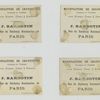 Trade cards depicting a couch, stairs, interior space, a street, men shaking hands, kissing a hand and courtship.