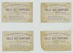 Trade cards depicting men : fishing, with spectacles, holding an envelope and a feather duster and a man carrying packages.