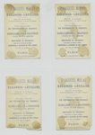Trade cards depicting men and women wearing bird costumes, butterflies, stars and flute playing.