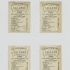Trade cards depicting a painter and people with signs for 'Layettes'.